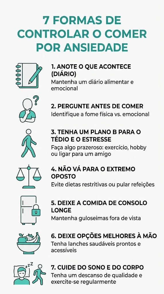 infográfico com 7 formas de controlar o comer por ansiedade