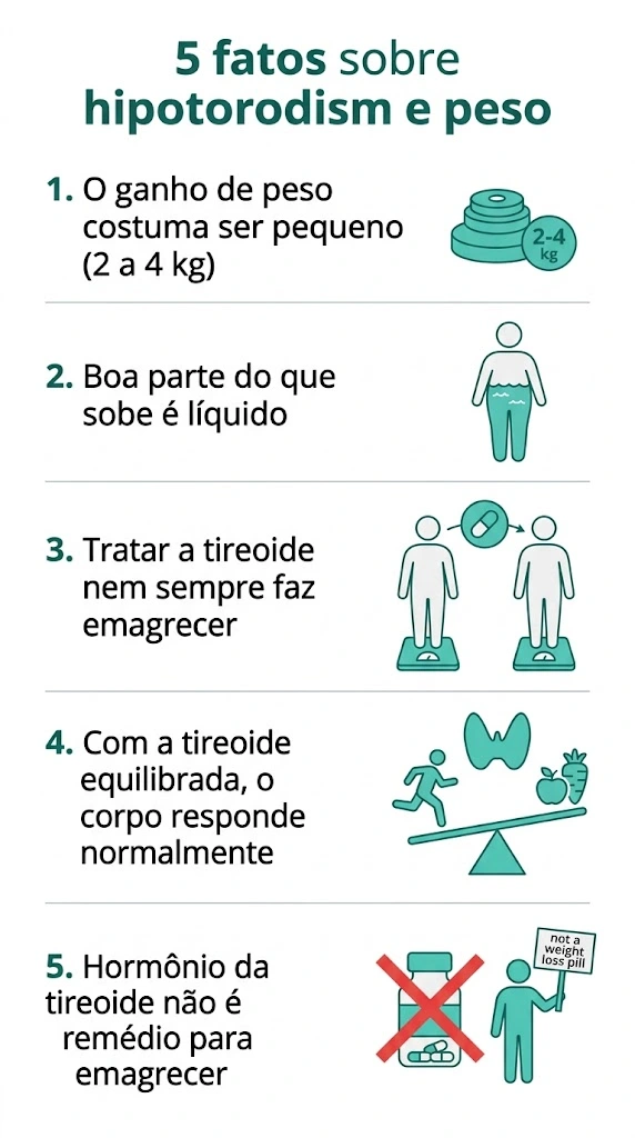 infográfico com 5 fatos sobre hipotireoidismo engorda e tireoide e peso