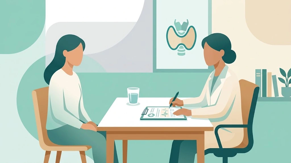 ilustração de pessoa consultando o médico sobre hipotireoidismo engorda e peso