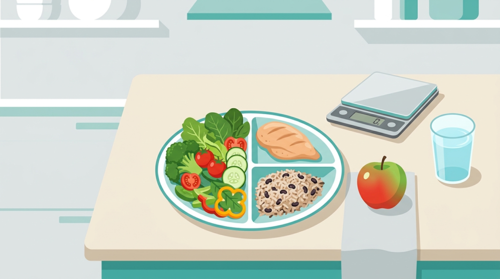 infográfico com 7 grupos de alimentos sobre o que comer para perder 10kg