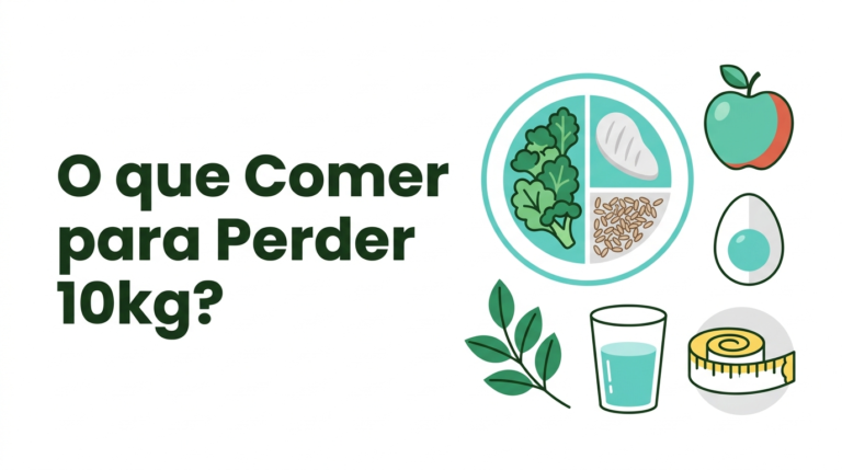 o que comer para perder 10kg ilustração flat com prato equilibrado, frutas e legumes